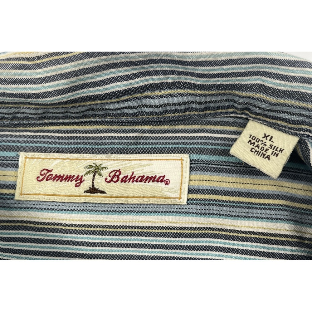 VINTAGE Tommy Bahama Shirt Mens XL Silk Striped Casual Short Sleeve Camp Button - Picture 5 of 7